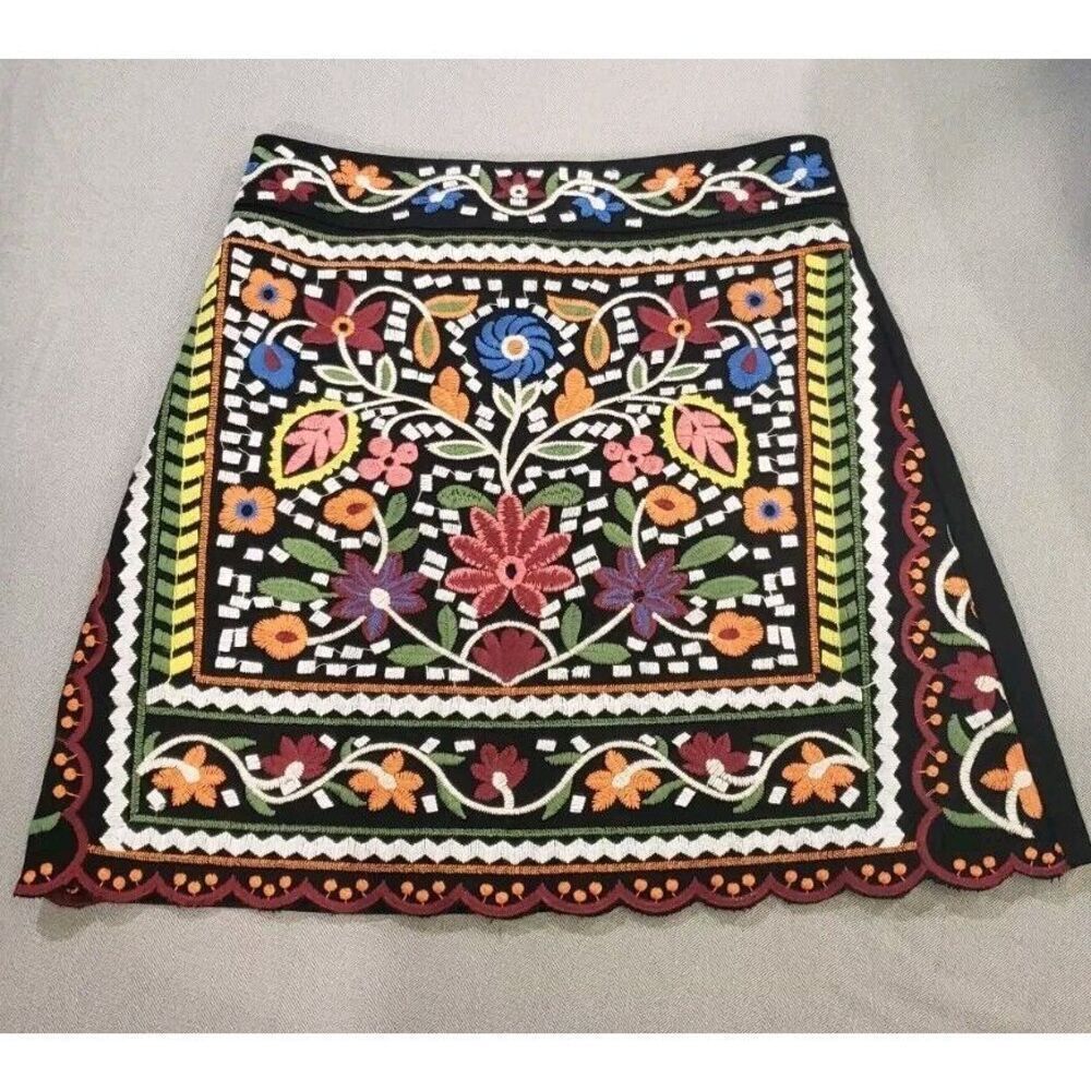 Lulus Don't Stop the Party Black Embroidered‎ Mini Skirt Extra Small